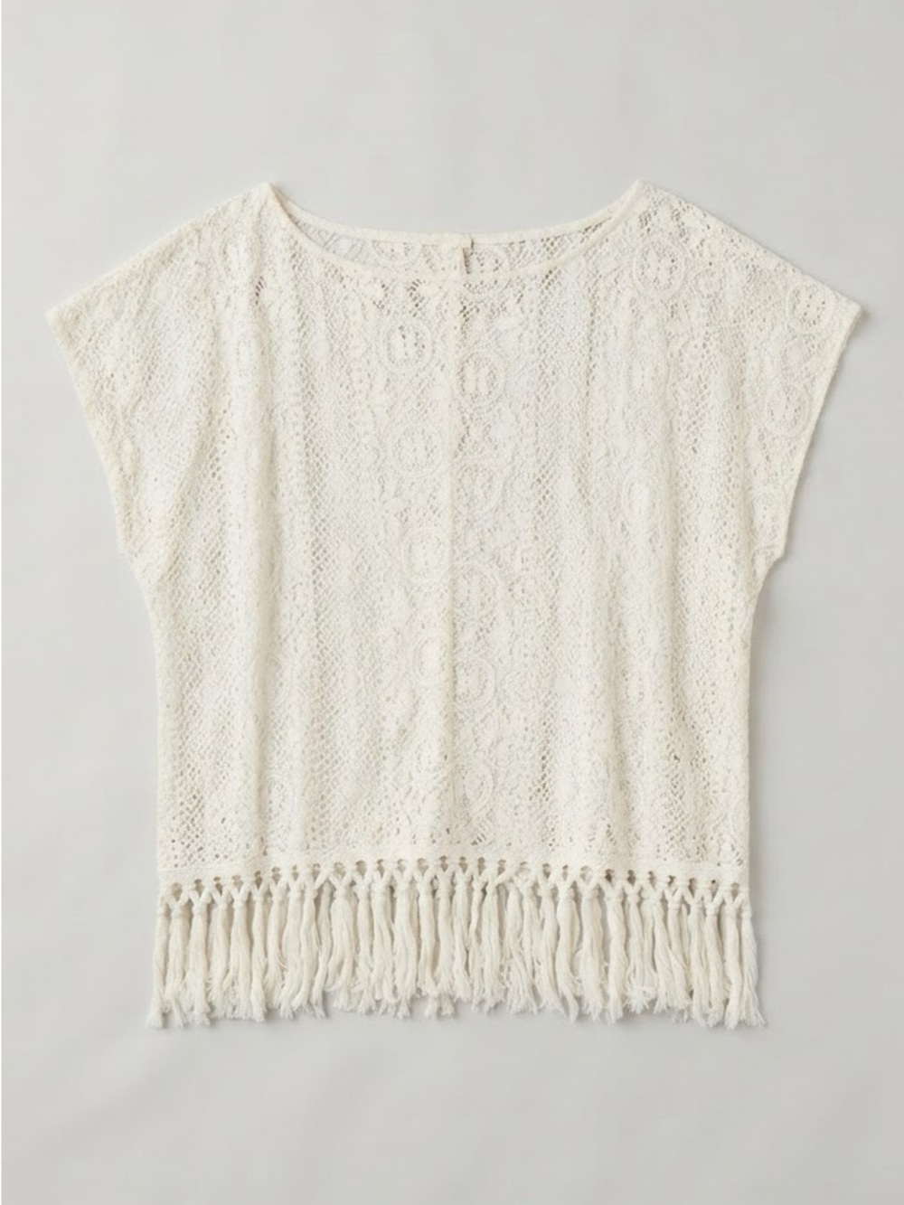 Eyeshadow Ivory Crochet Lace Fringe Cover Up Top XL